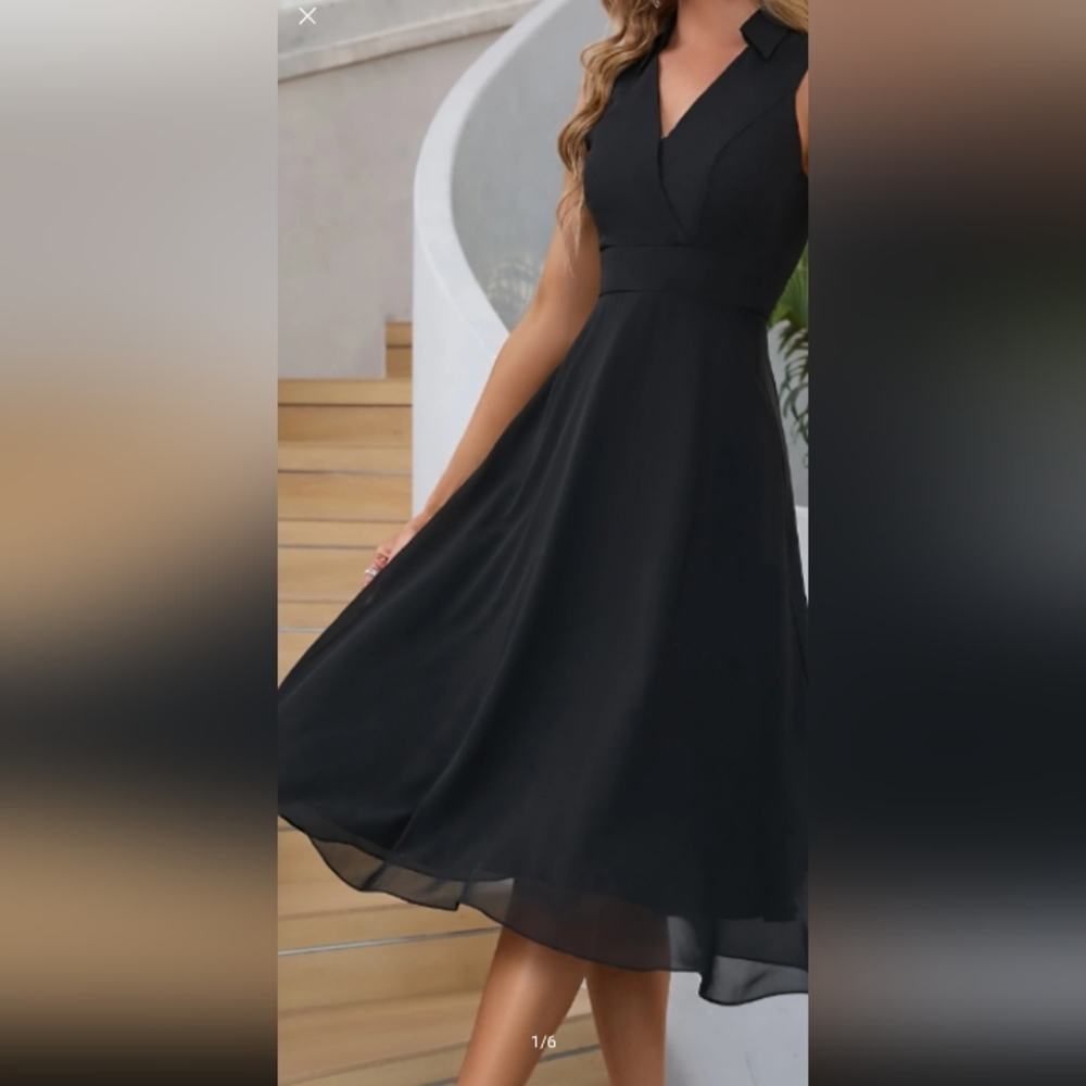 Black sleeveless knee length chiffon dress